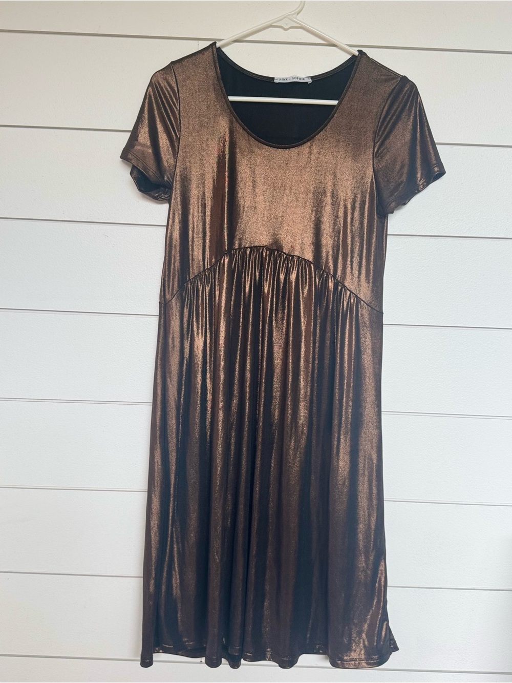 bohme Metallic Bronze Scoop Neck Midi Dress